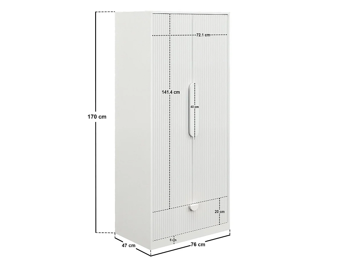 Flair Calista Ribbed Wardrobe 2 Doors with Drawer White