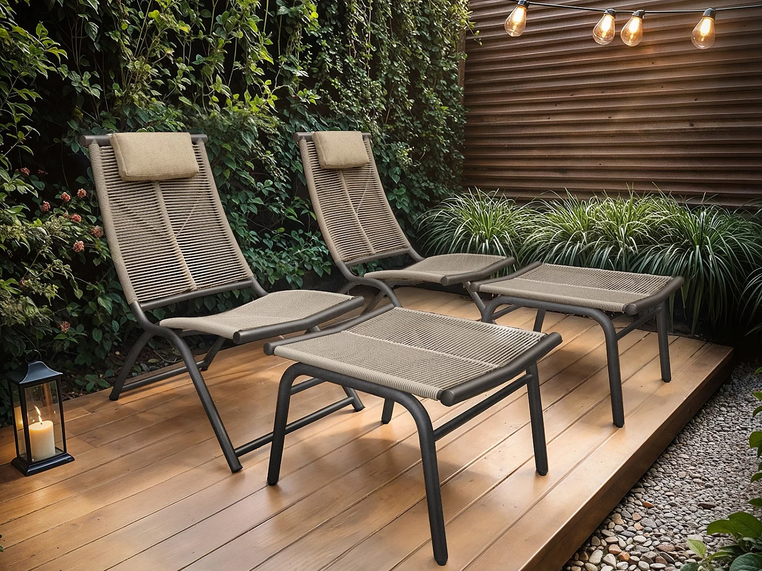 SOLACE+CO Esen Garden Lounge Chair with Footstool Brown