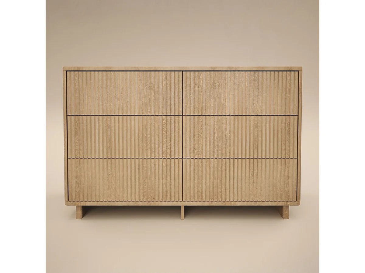 SOLACE+CO Velmor Ribbed Chest of 6 Drawers Oak
