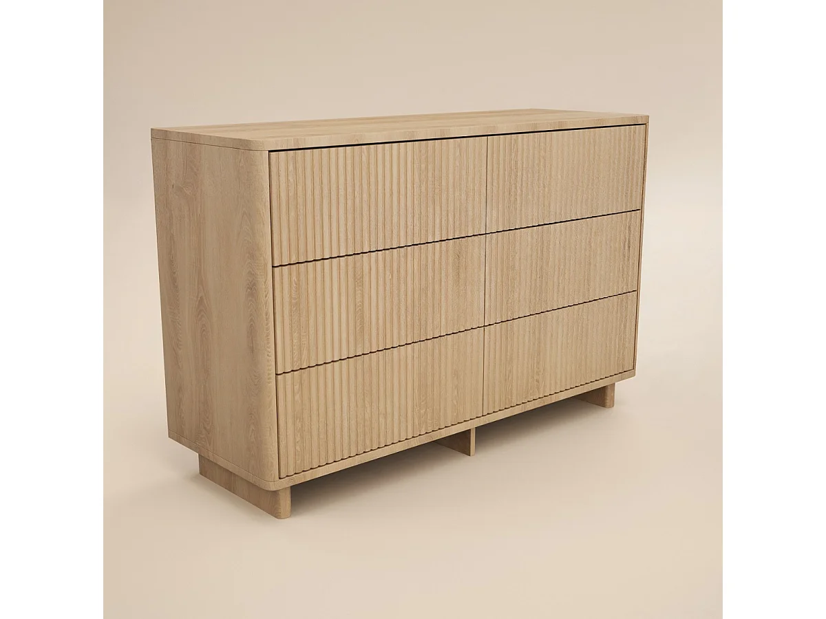 SOLACE+CO Velmor Ribbed Chest of 6 Drawers Oak