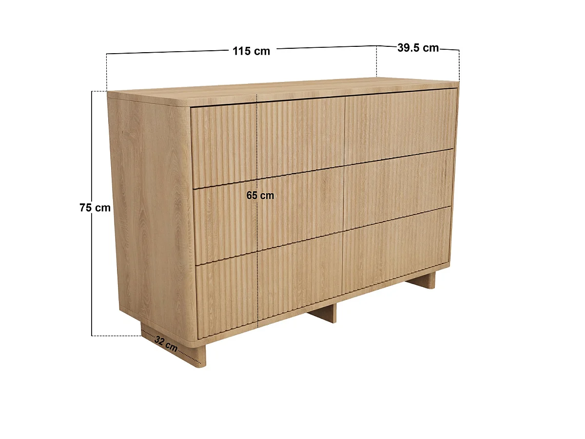SOLACE+CO Velmor Ribbed Chest of 6 Drawers Oak