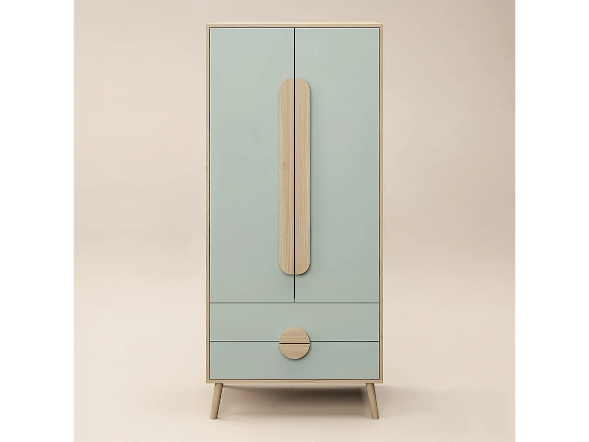 Flair Noah 2 Door Wardrobe with 2 Drawers Oak & Green
