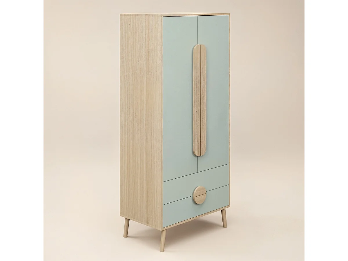 Flair Noah 2 Door Wardrobe with 2 Drawers Oak & Green