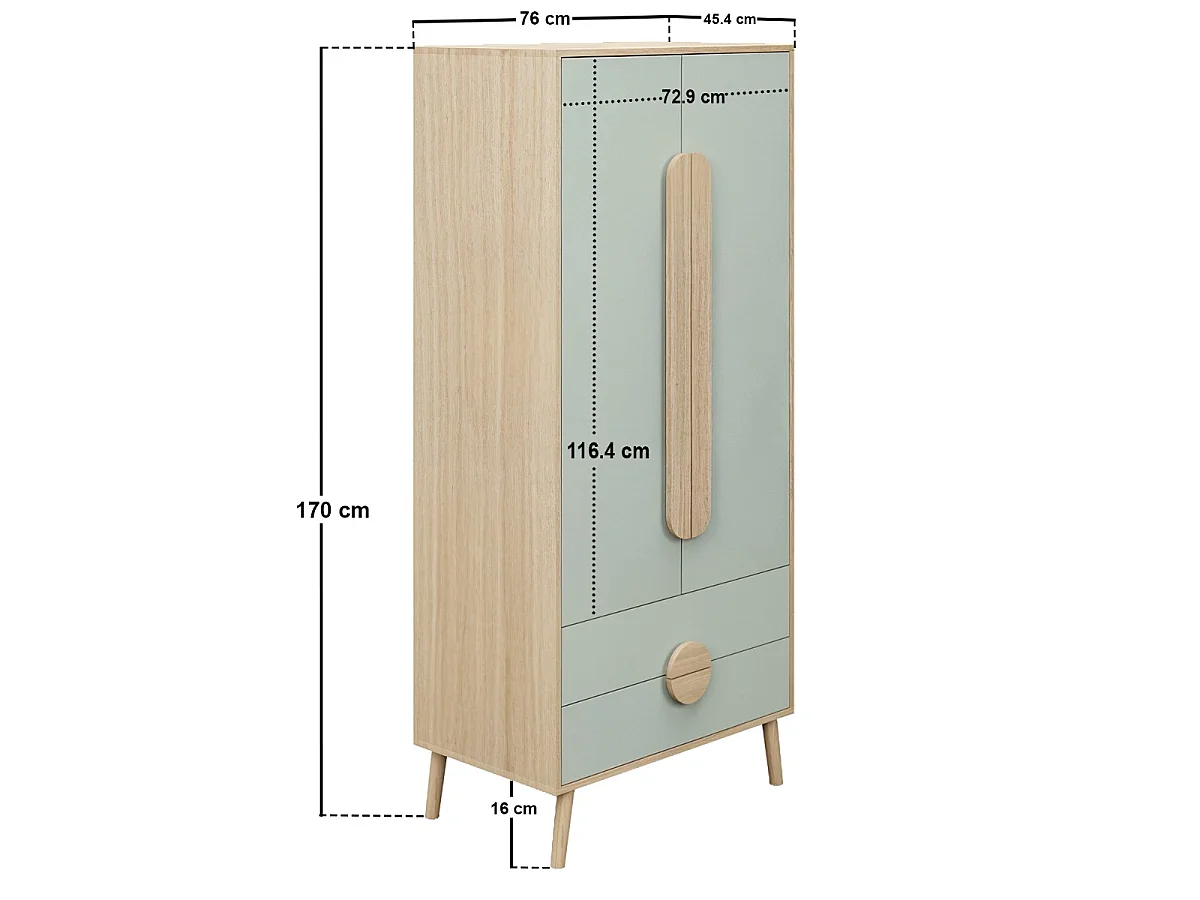 Flair Noah 2 Door Wardrobe with 2 Drawers Oak & Green
