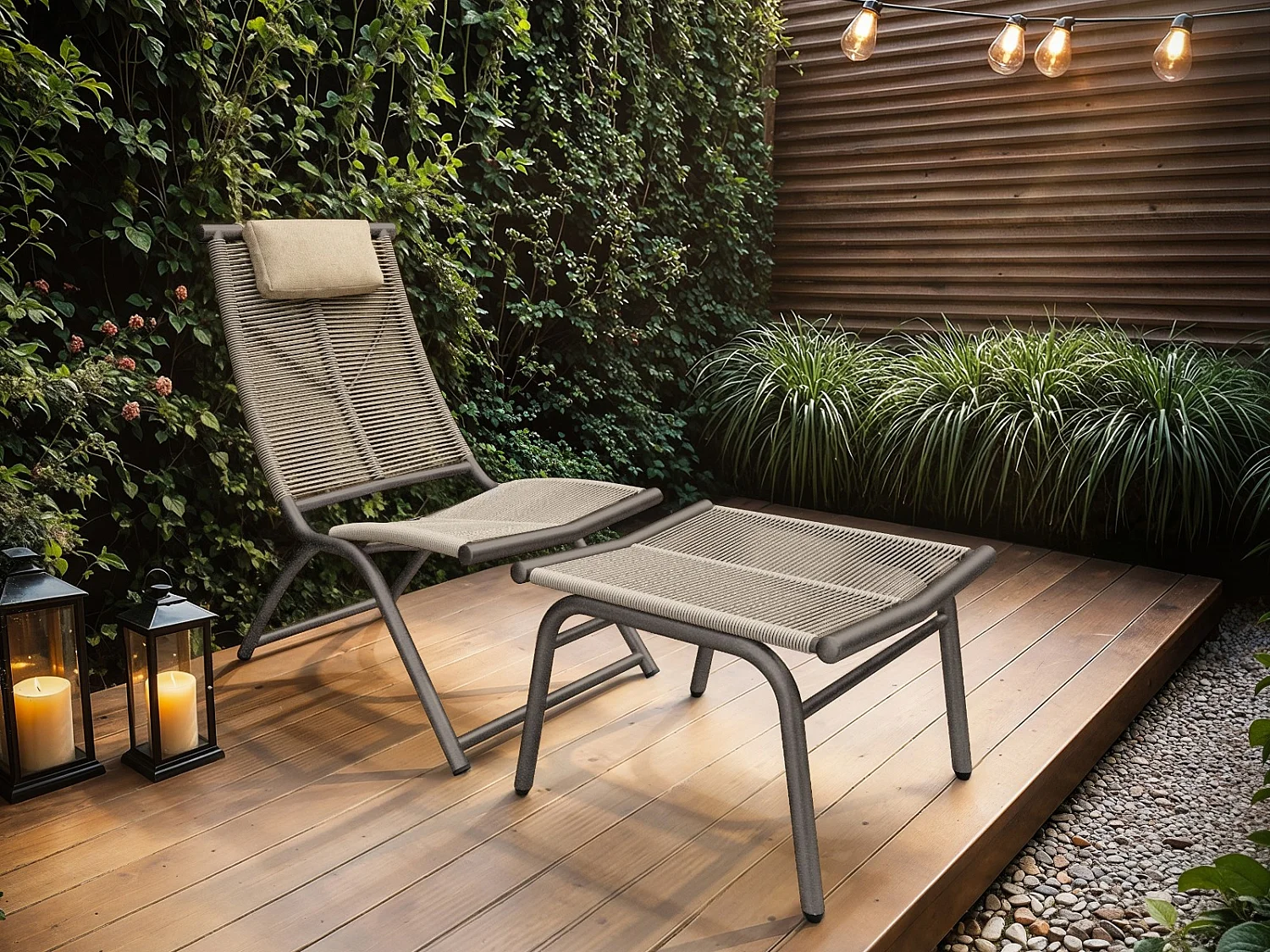SOLACE+CO Esen Garden Lounge Chair with Footstool Set Brown