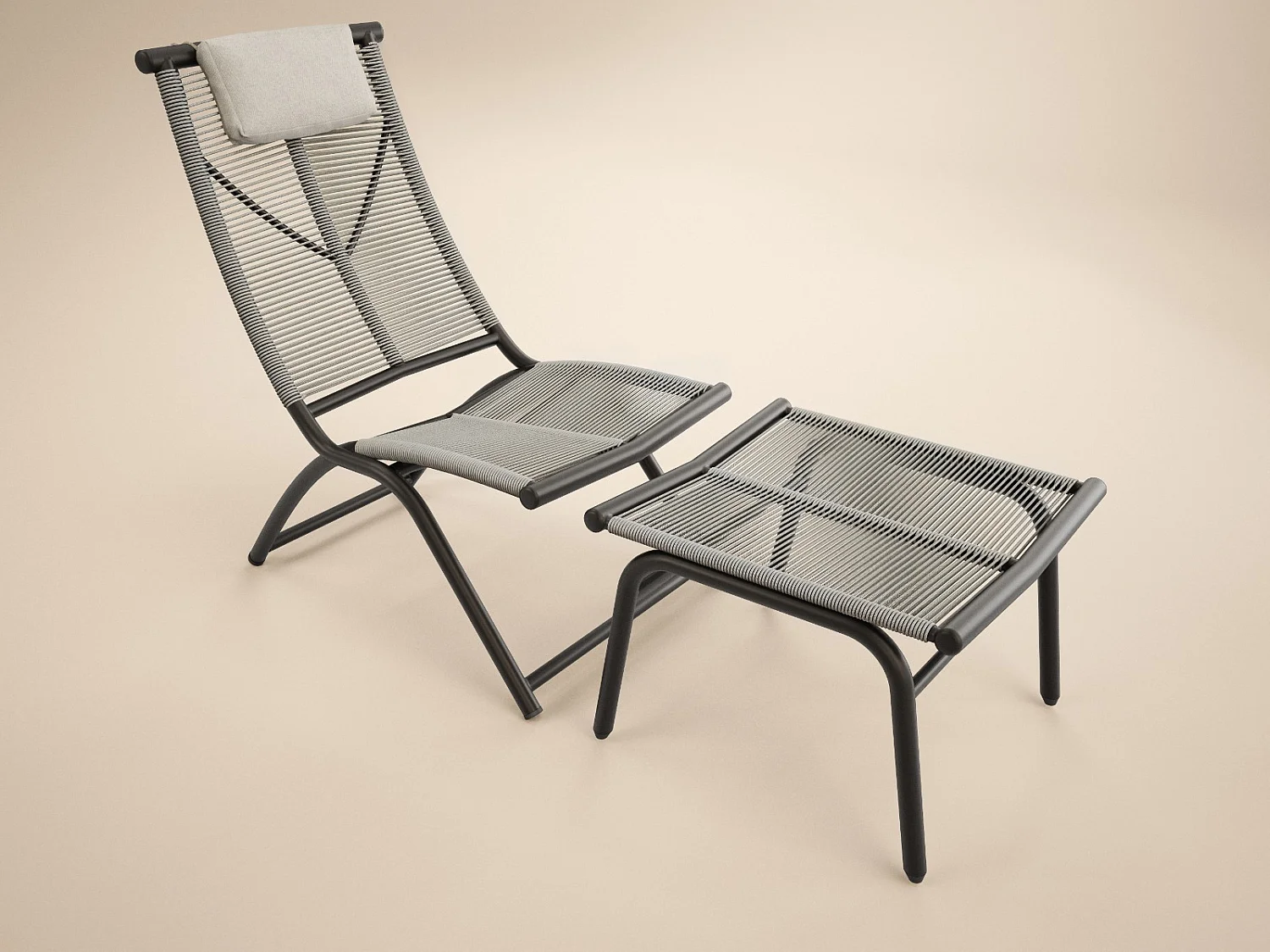 SOLACE+CO Esen Garden Lounge Chair with Footstool Set Brown