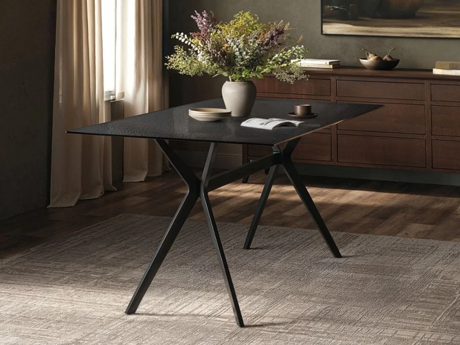 SOLACE+CO Emil Rectangular Glass Dining Table Black