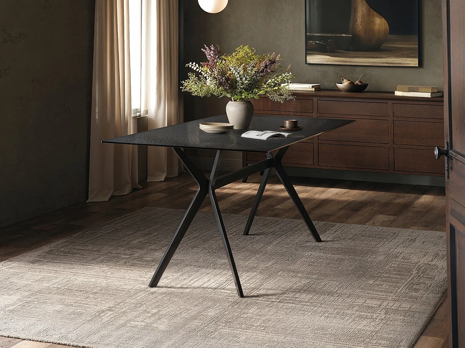 SOLACE+CO Emil Rectangular Glass Dining Table Black