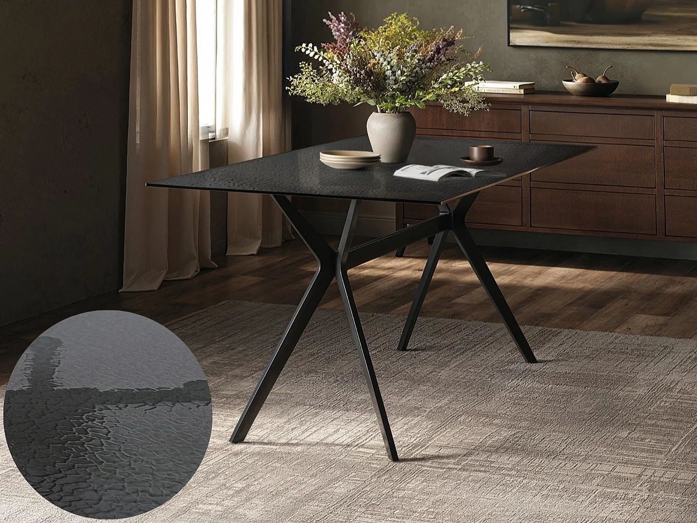 SOLACE+CO Emil Rectangular Glass Dining Table Black