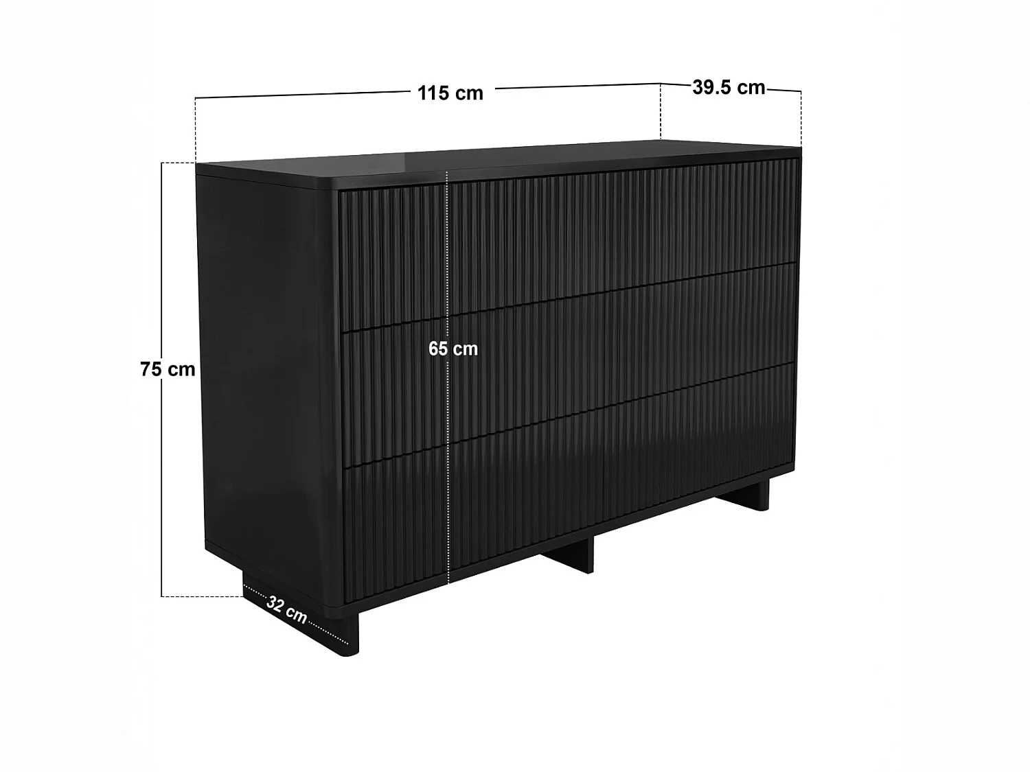 SOLACE+CO Velmor Ribbed Chest of 6 Drawers Black