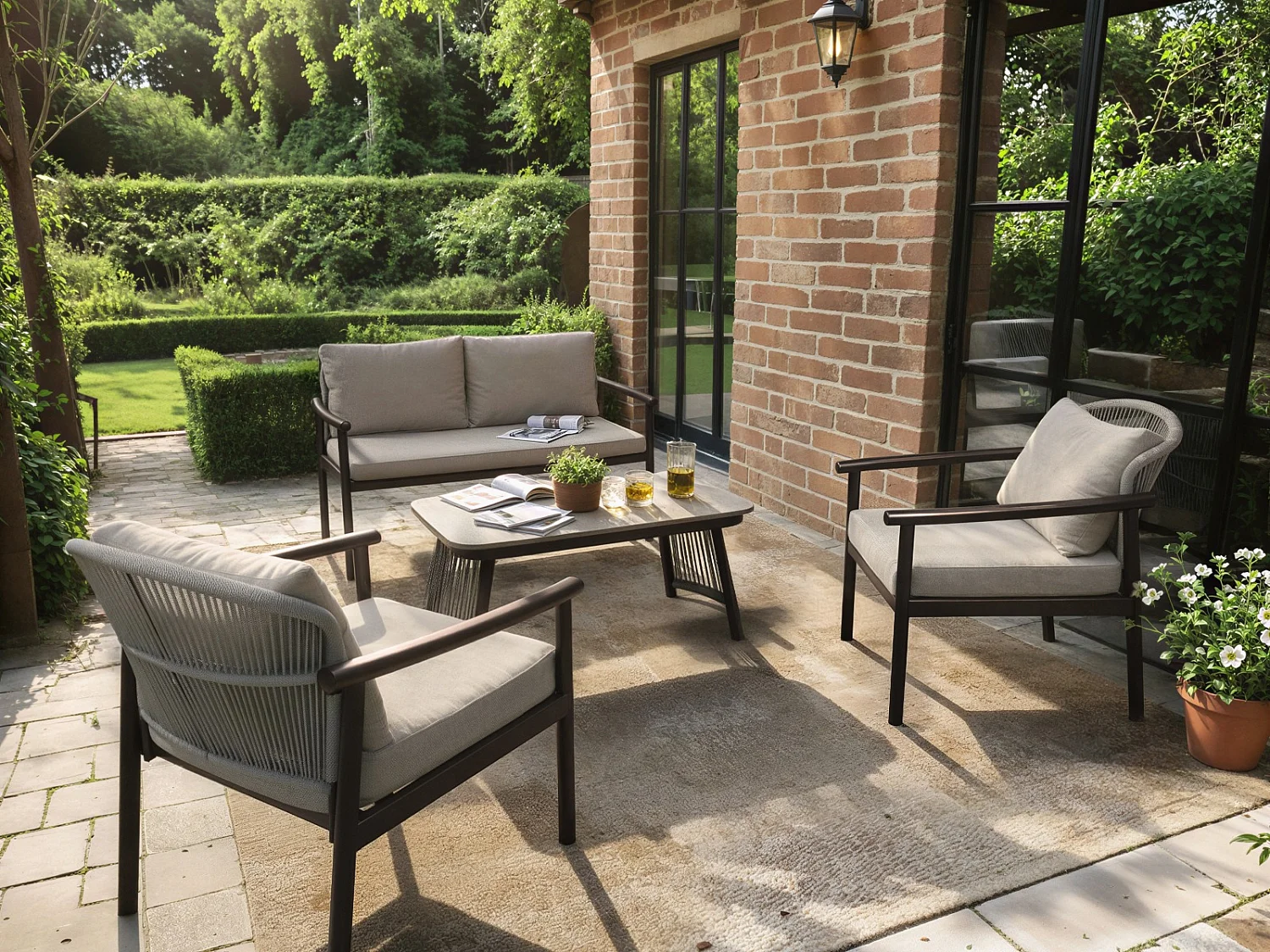 SOLACE+CO Kyla 4 Piece Garden Sofa Set with Coffee Table Grey & Brown
