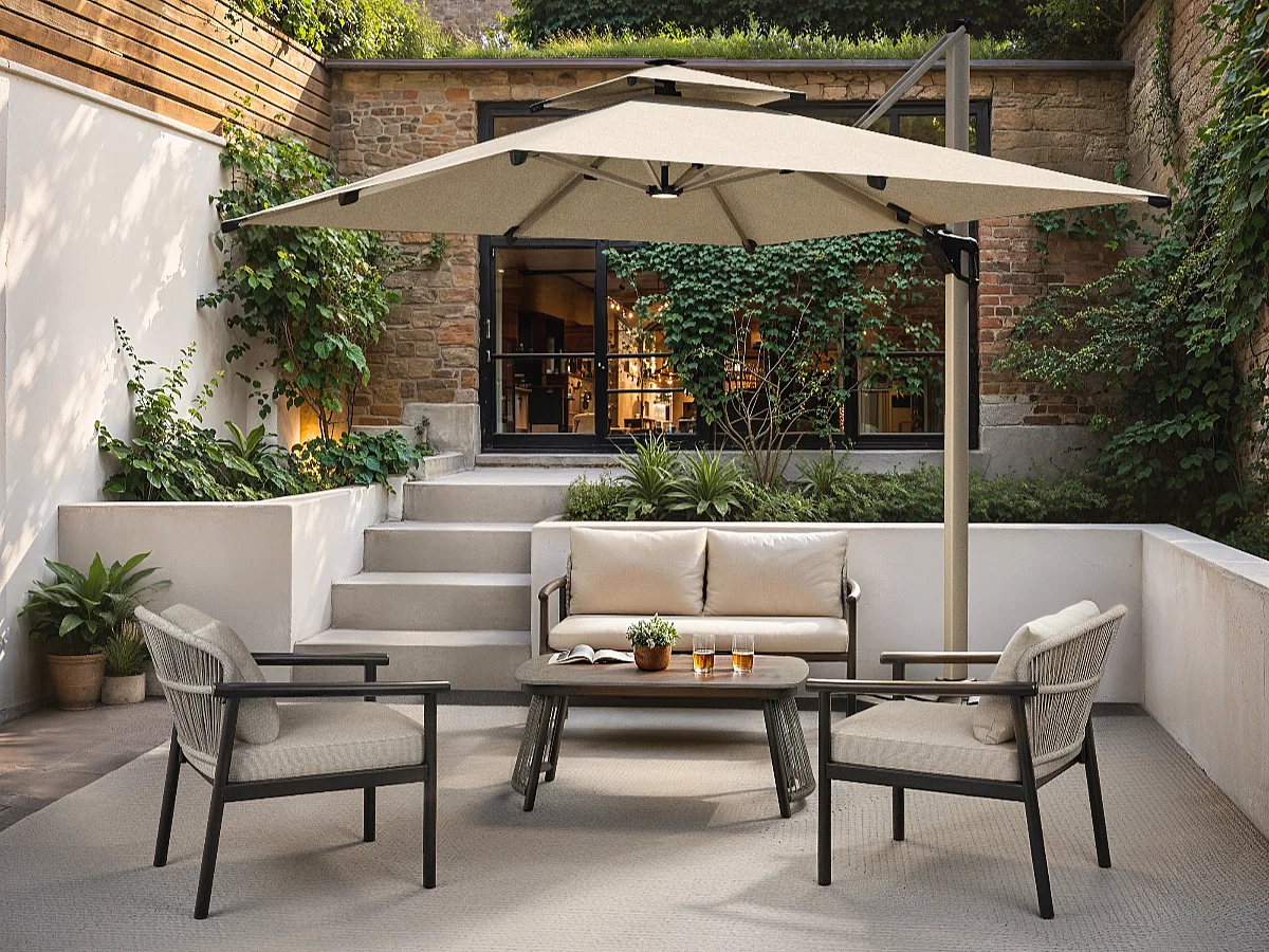 SOLACE+CO Kyla 4 Piece Garden Sofa Set with Coffee Table Grey & Brown