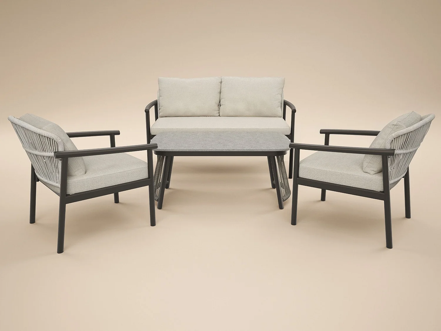 SOLACE+CO Kyla 4 Piece Garden Sofa Set with Coffee Table Grey & Brown