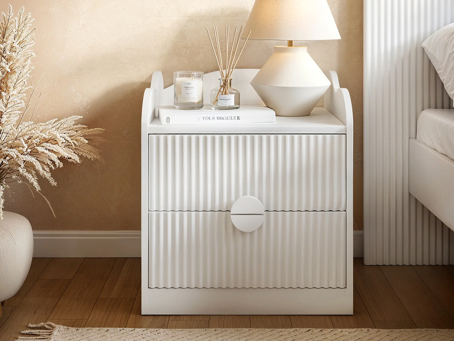 Flair Calista 2 Drawer Cloud Detail Ribbed Bedside Table White