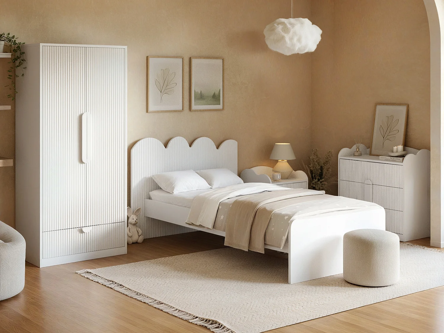 Flair Calista 2 Drawer Cloud Detail Ribbed Bedside Table White