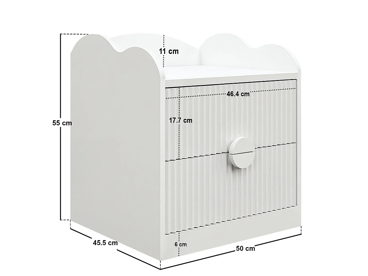 Flair Calista 2 Drawer Cloud Detail Ribbed Bedside Table White