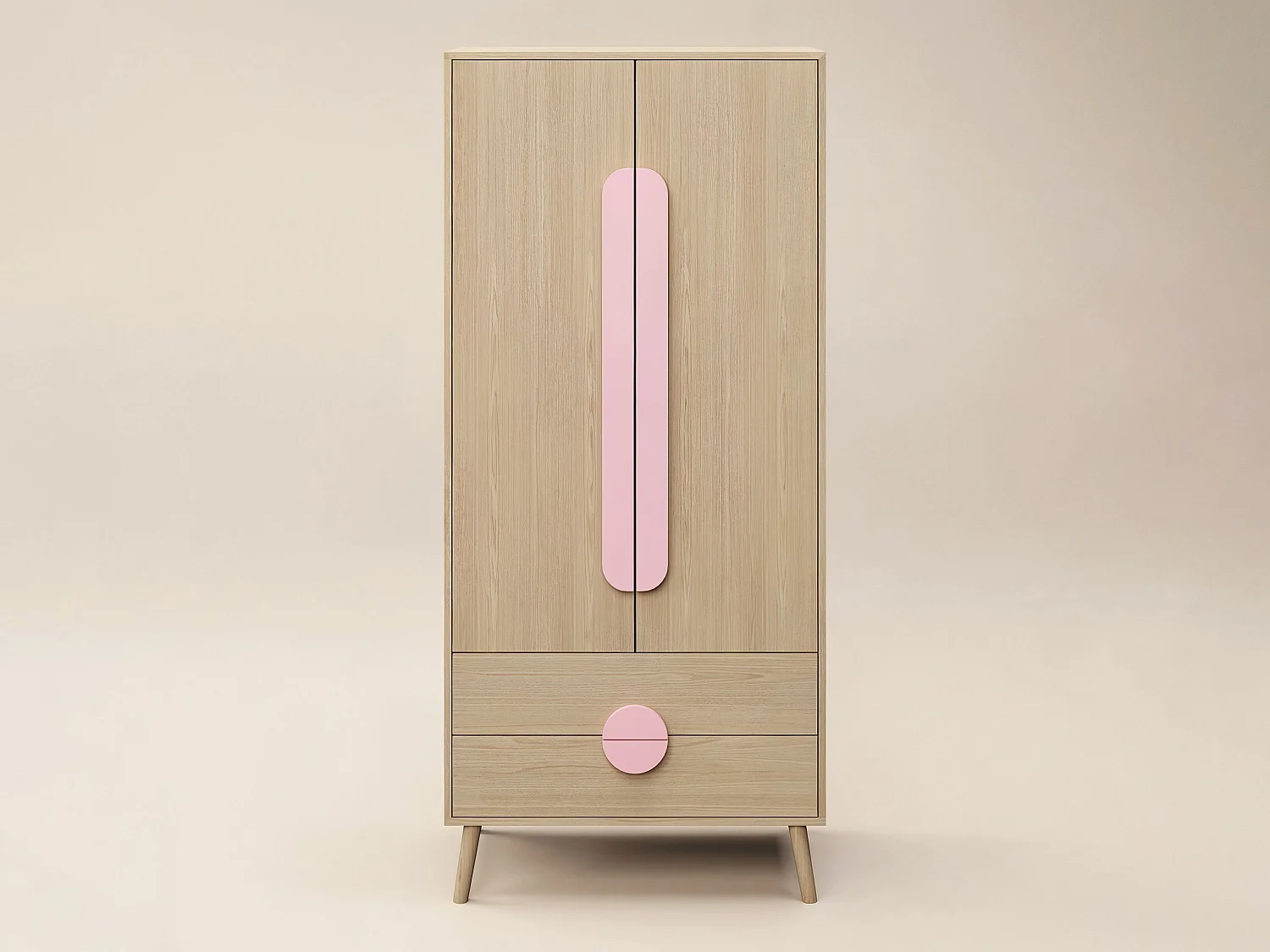 Flair Noah 2 Door Wardrobe with 2 Drawers Oak & Pink