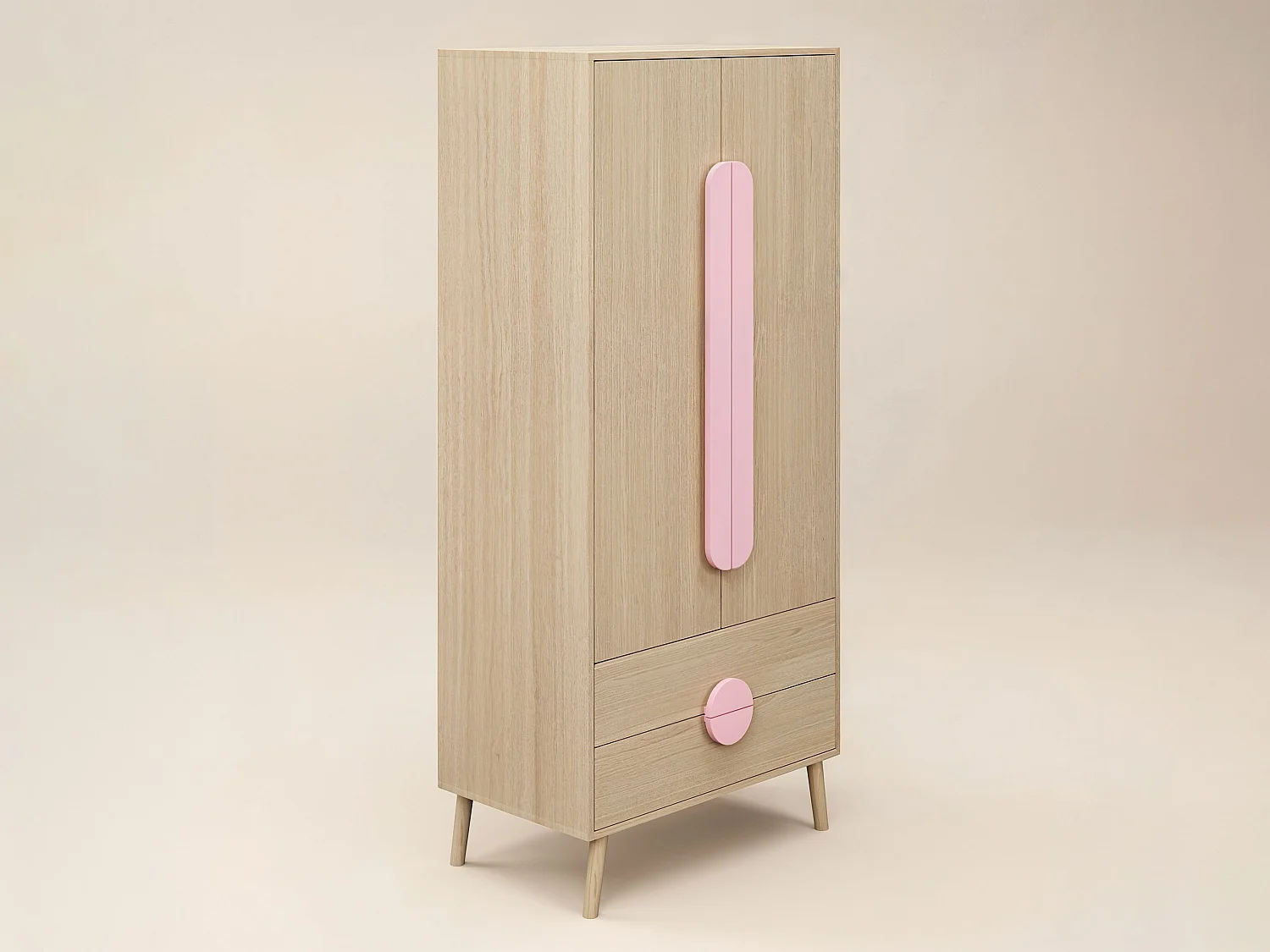Flair Noah 2 Door Wardrobe with 2 Drawers Oak & Pink