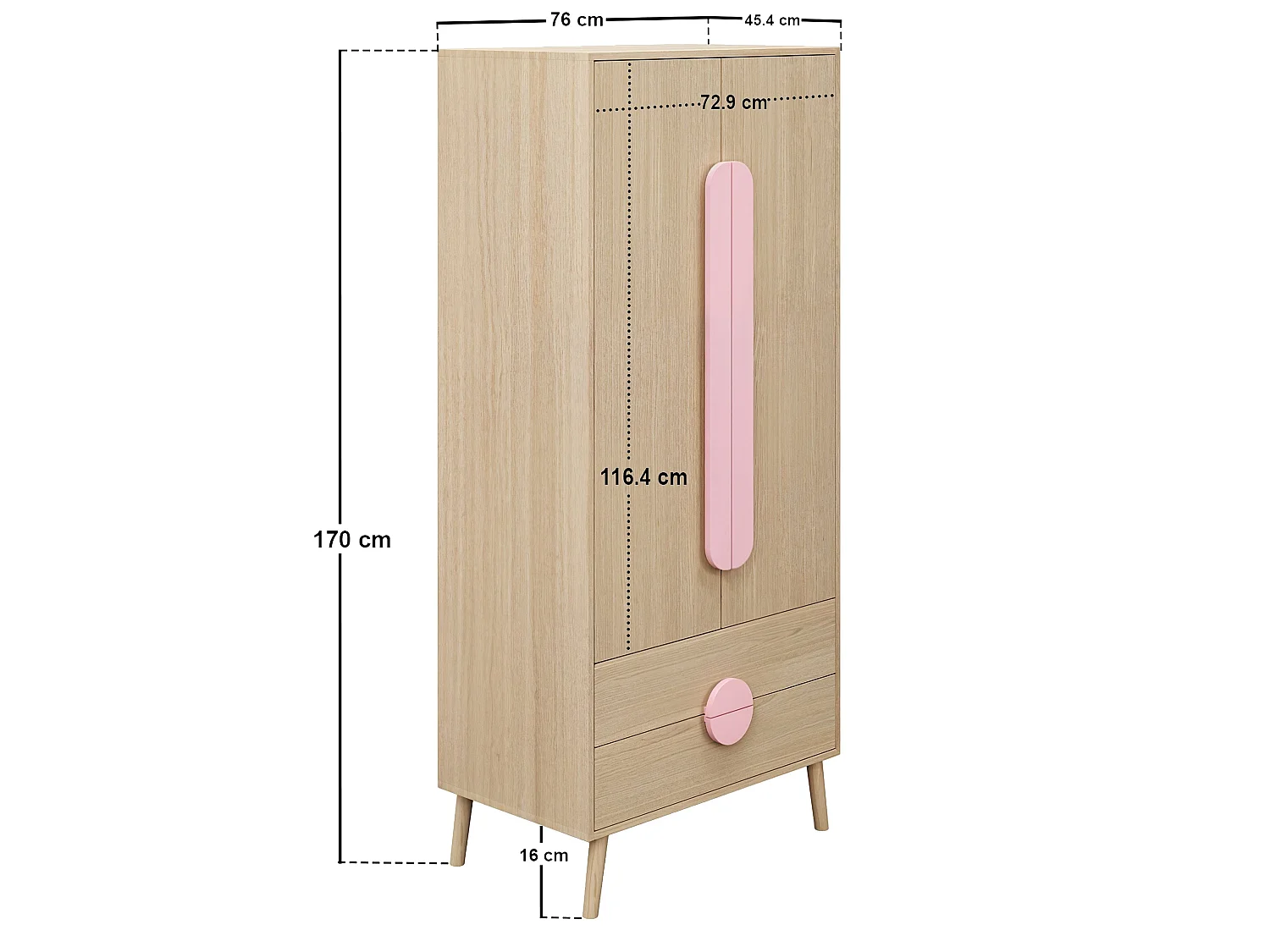 Flair Noah 2 Door Wardrobe with 2 Drawers Oak & Pink