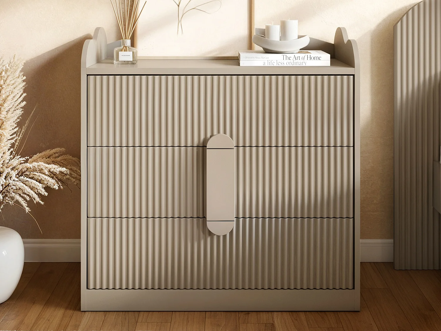 Flair Calista Ribbed Chest of 3 Drawers Taupe