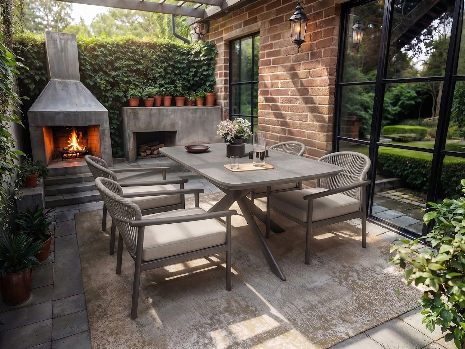 SOLACE+CO Eliza Outdoor Dining Table with 4 Chairs Set Grey & Dark Brown