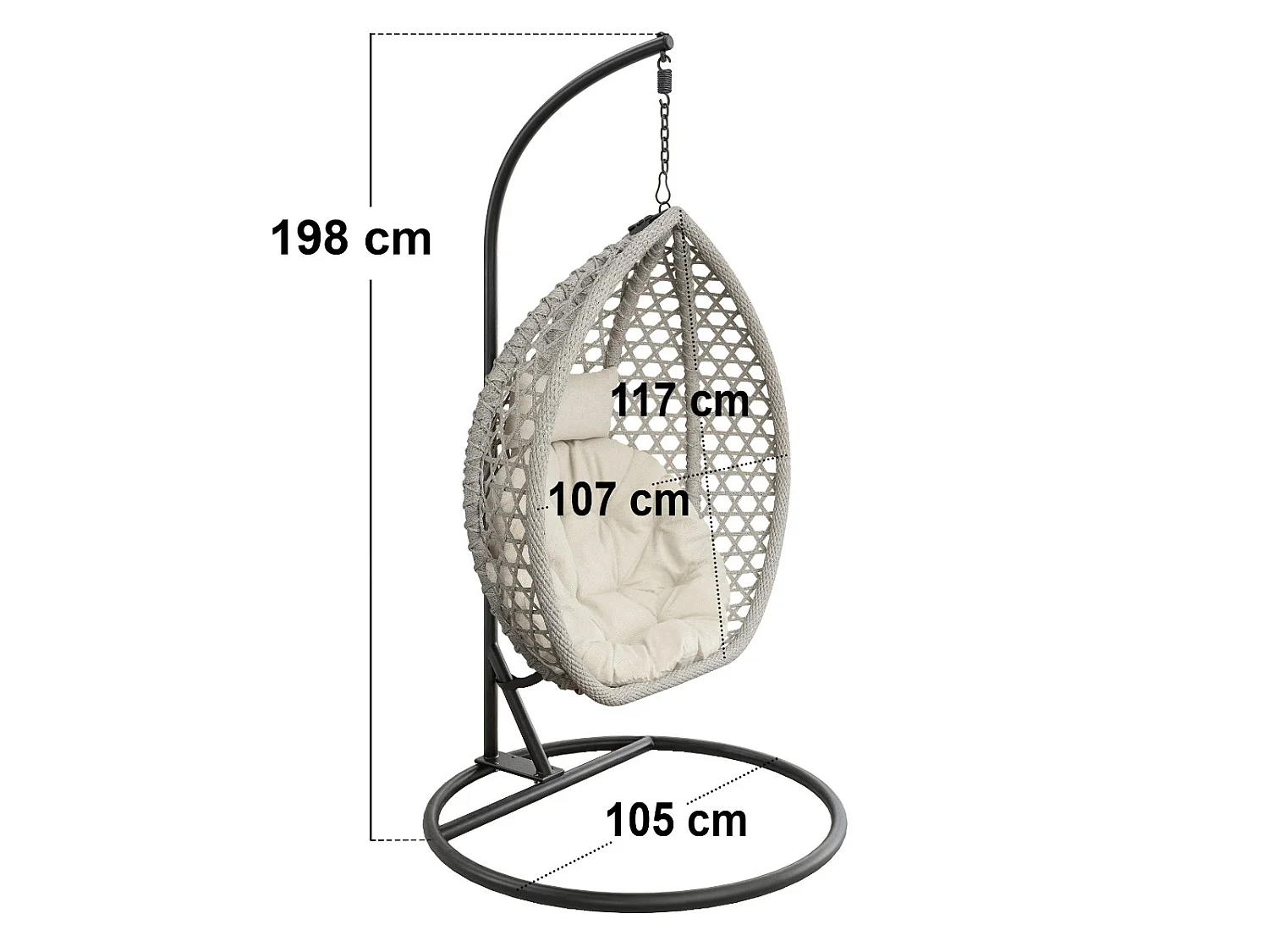 SOLACE+CO Lola Garden Swing Chair Grey Rattan