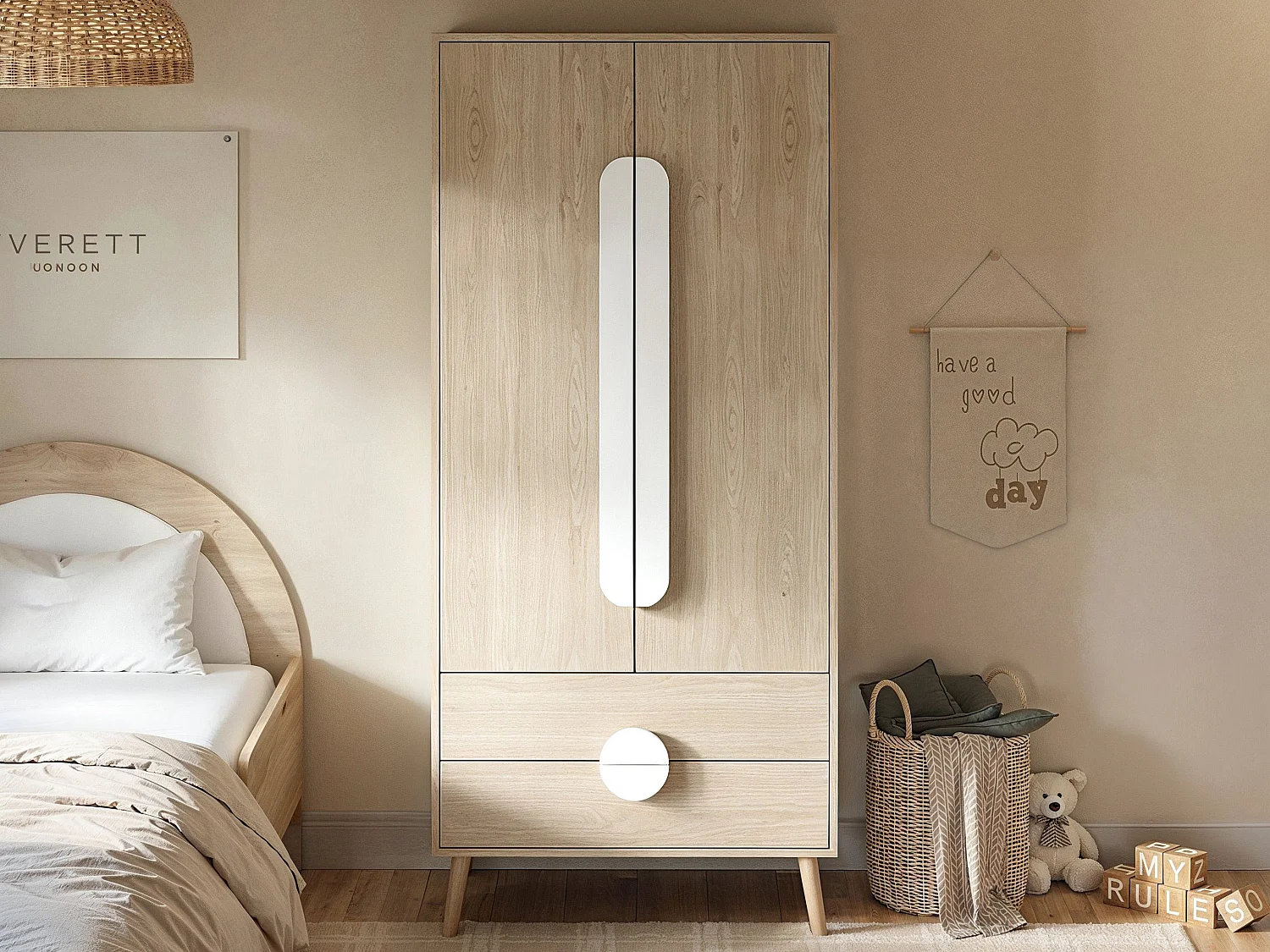 Flair Noah 2 Door Wardrobe with 2 Drawers Oak & White