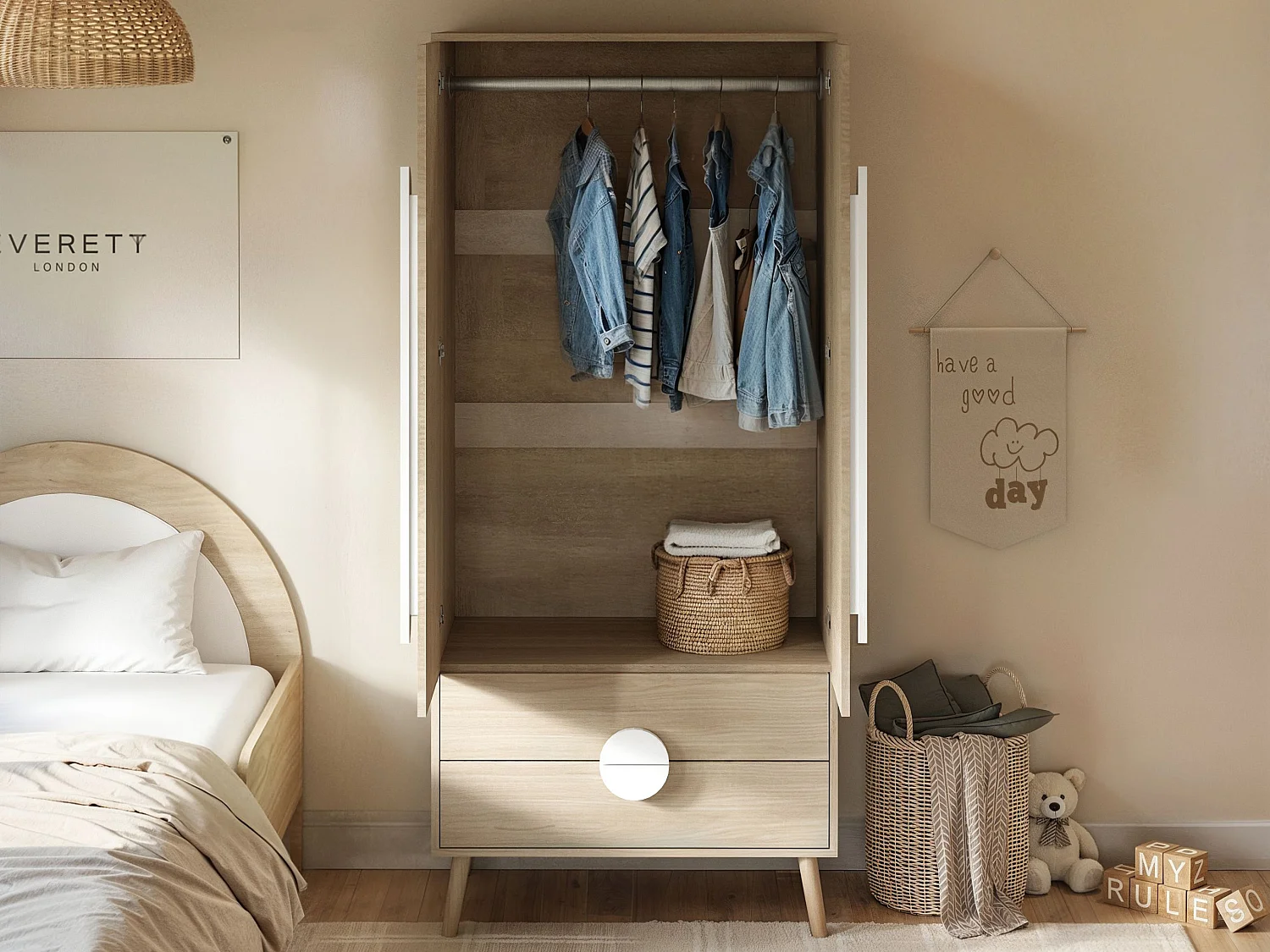 Flair Noah 2 Door Wardrobe with 2 Drawers Oak & White