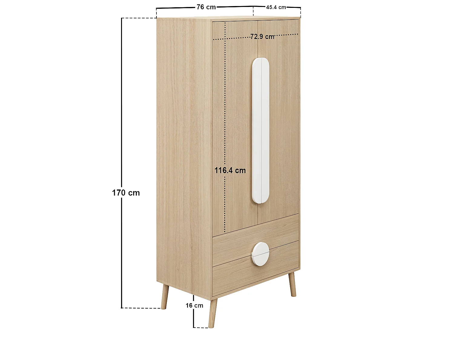 Flair Noah 2 Door Wardrobe with 2 Drawers Oak & White