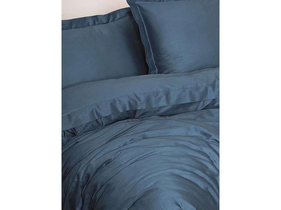 Housse de couette YASMENG effet satin en coton Ranforce bleu 140x200 cm (2 taies 60x60 cm)
