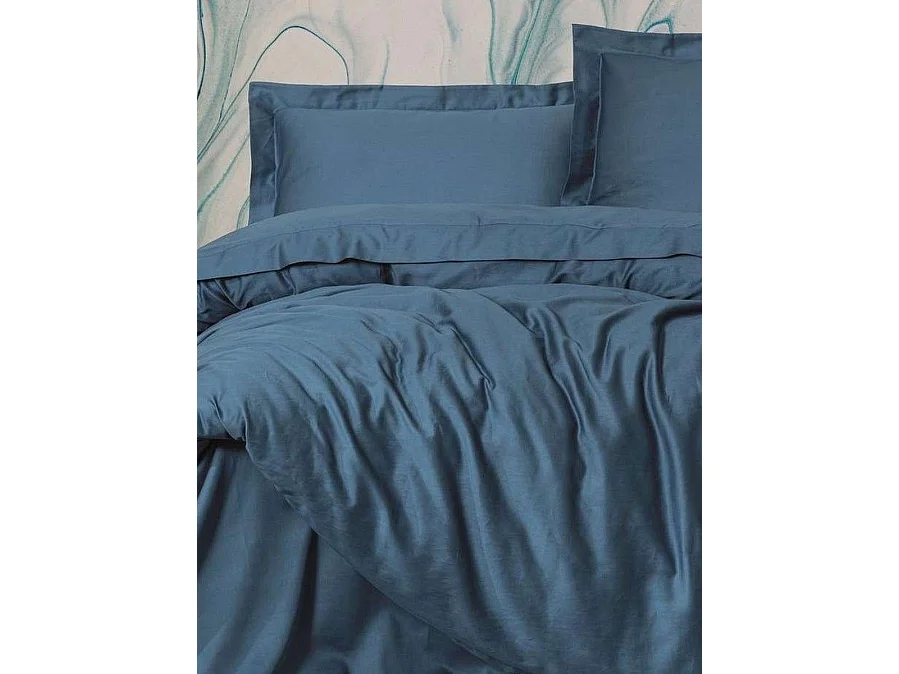 Housse de couette YASMENG effet satin en coton Ranforce bleu 140x200 cm (2 taies 60x60 cm)