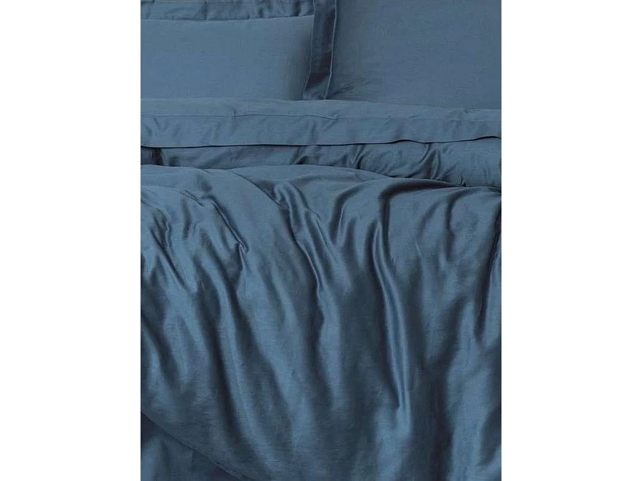 Housse de couette YASMENG effet satin en coton Ranforce bleu 140x200 cm (2 taies 60x60 cm)