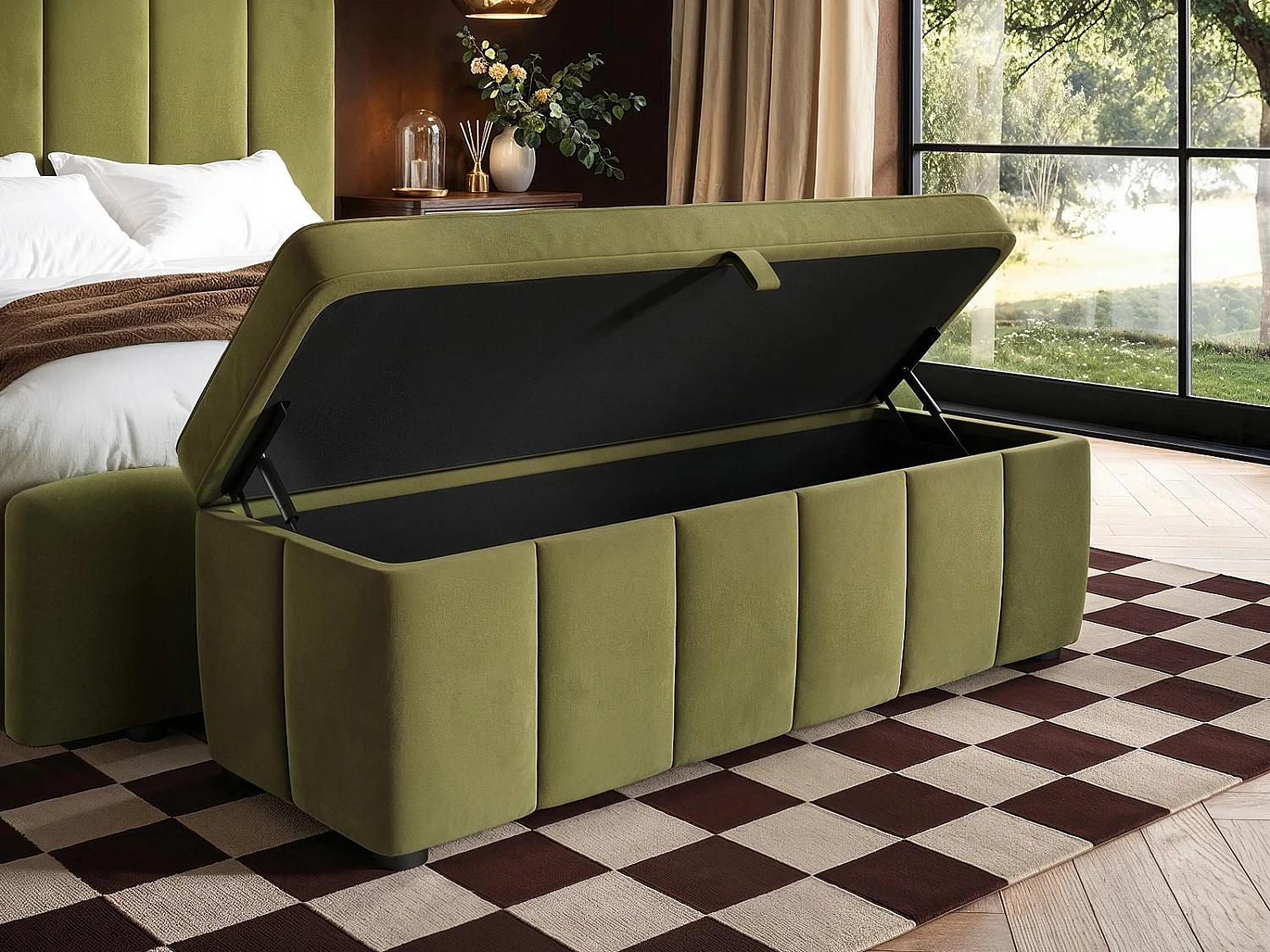 SOLACE+CO Emilie Green Velvet Blanket Box
