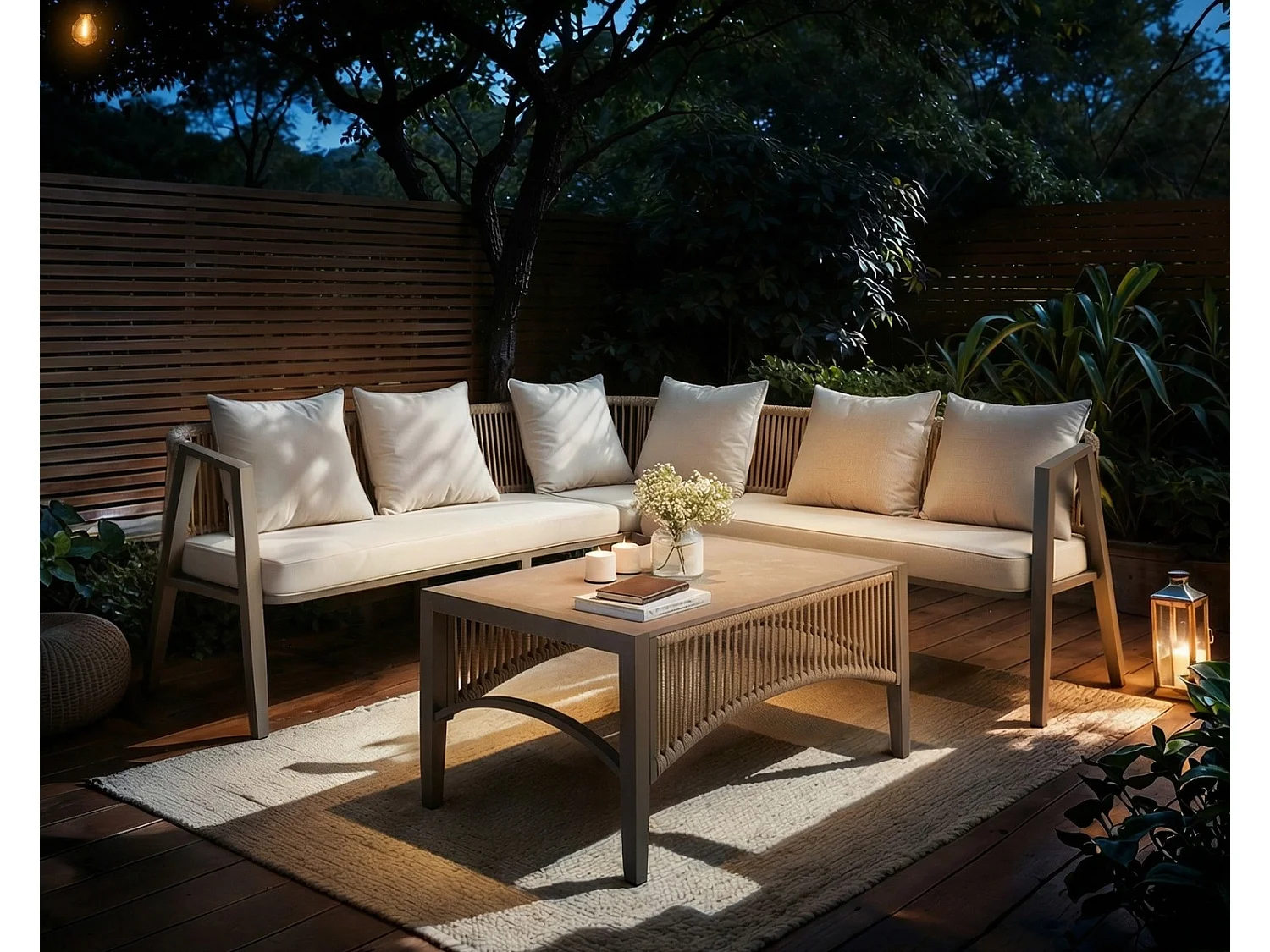 SOLACE+CO Dayton Corner Sofa & Coffee Table Garden Set Beige