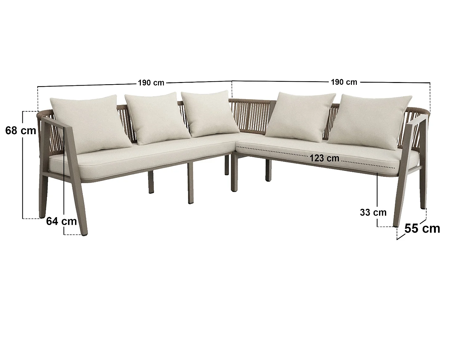 SOLACE+CO Dayton Corner Sofa & Coffee Table Garden Set Beige