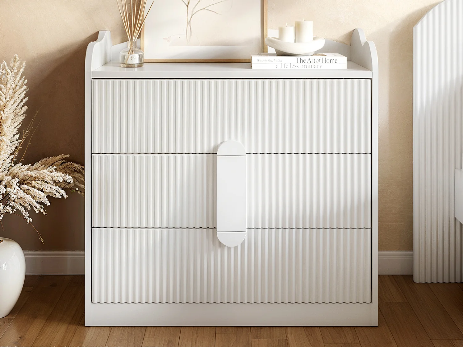 Flair Calista Ribbed Chest of 3 Drawers White