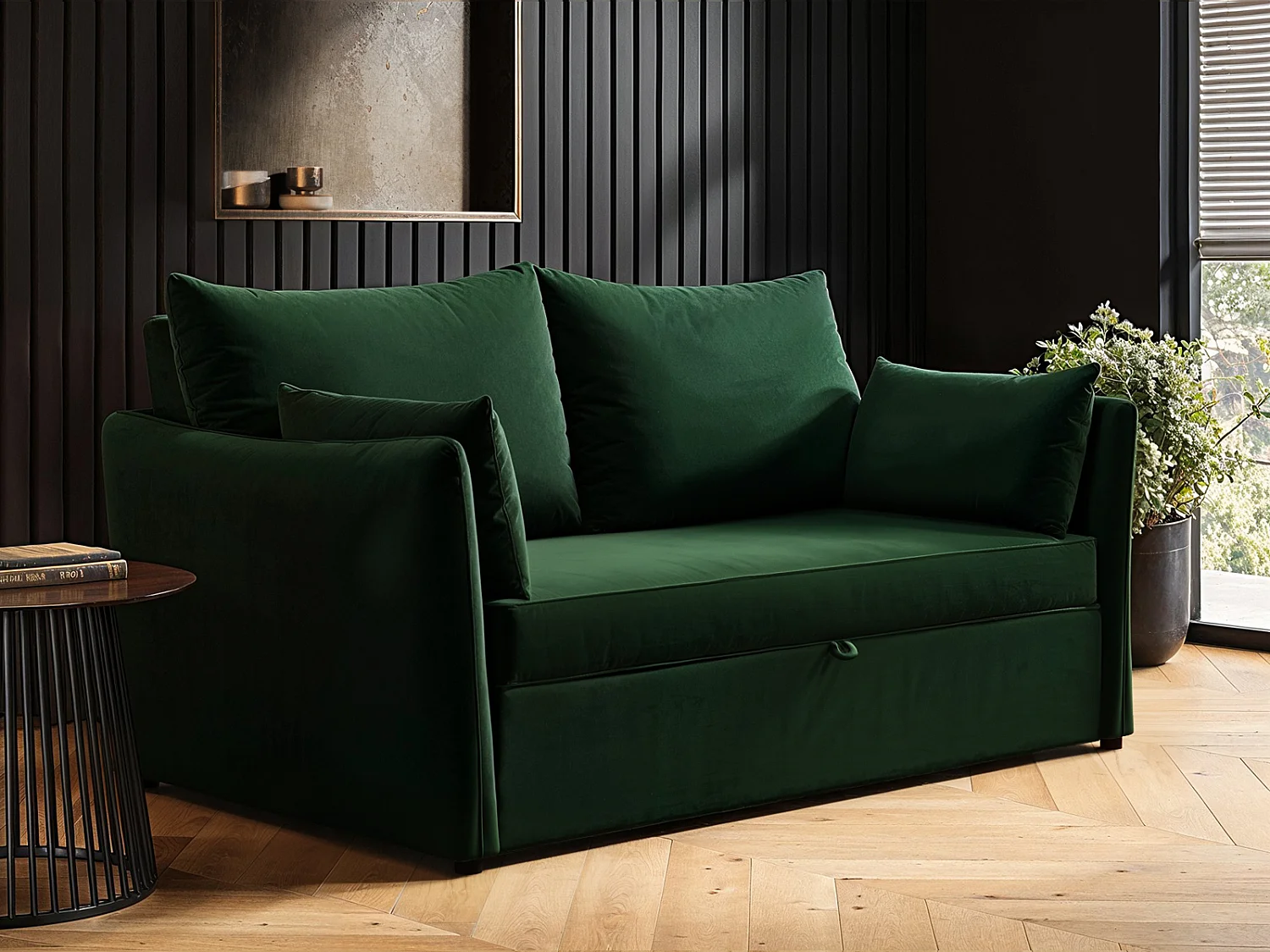 SOLACE+CO Skyler 2 Seater Sofa Bed Bottle Green Velvet