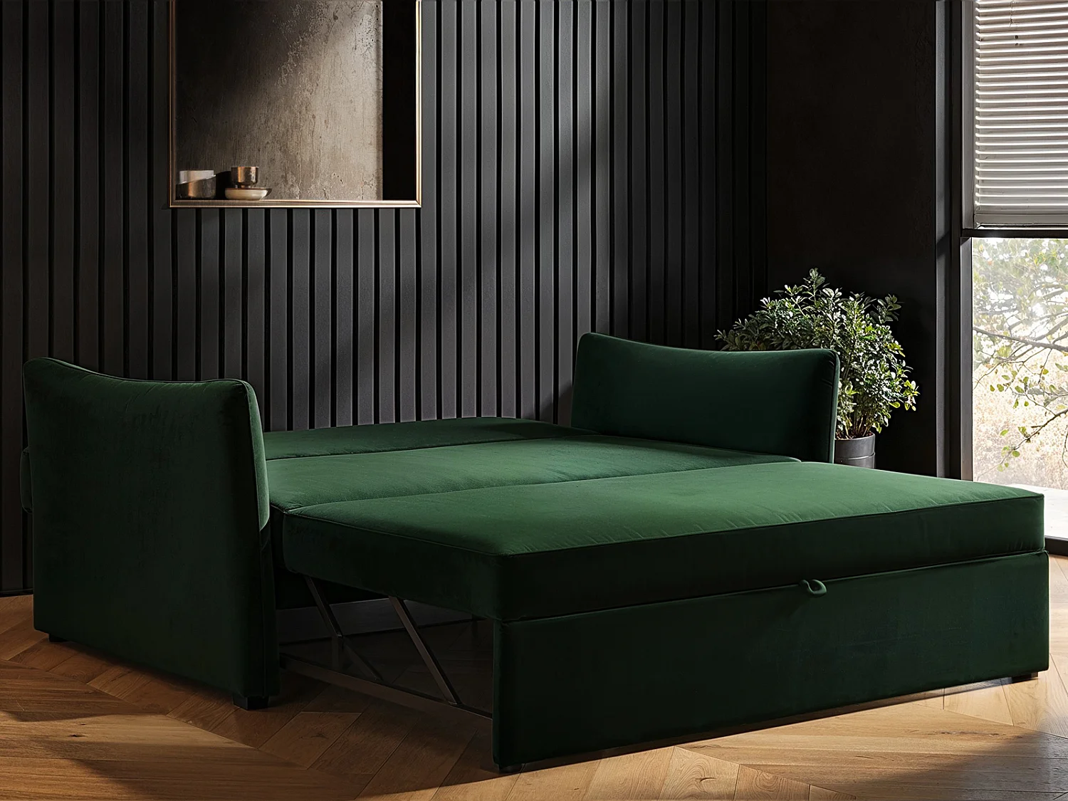 SOLACE+CO Skyler 2 Seater Sofa Bed Bottle Green Velvet