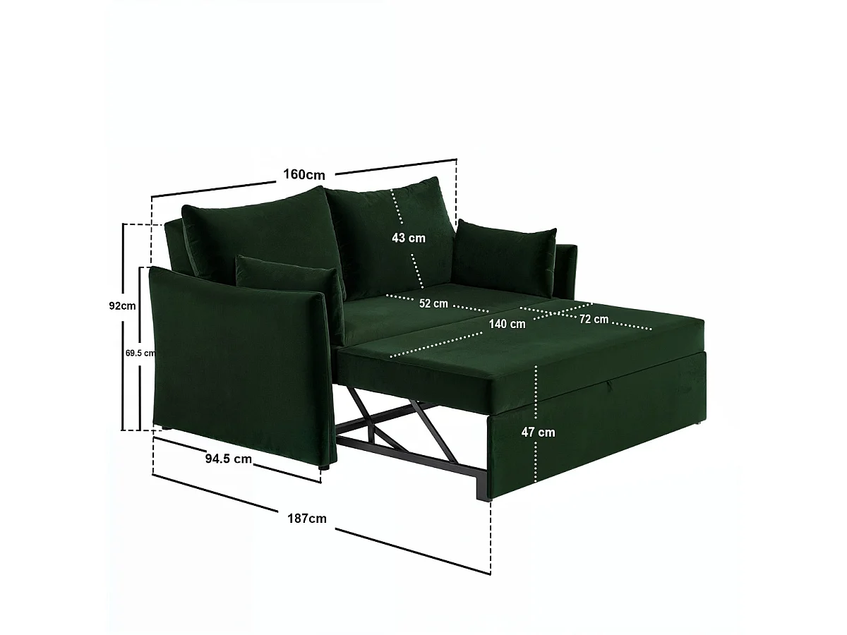 SOLACE+CO Skyler 2 Seater Sofa Bed Bottle Green Velvet