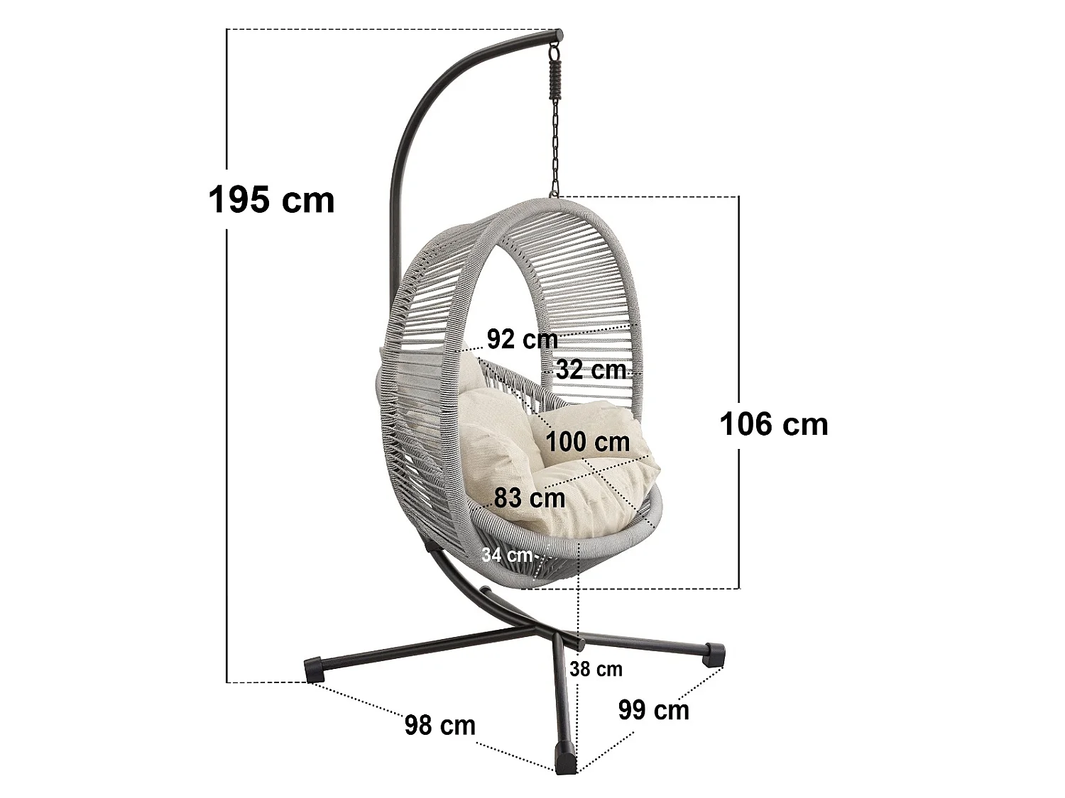 SOLACE+CO Lana Garden Swing Chair Light Beige Rattan