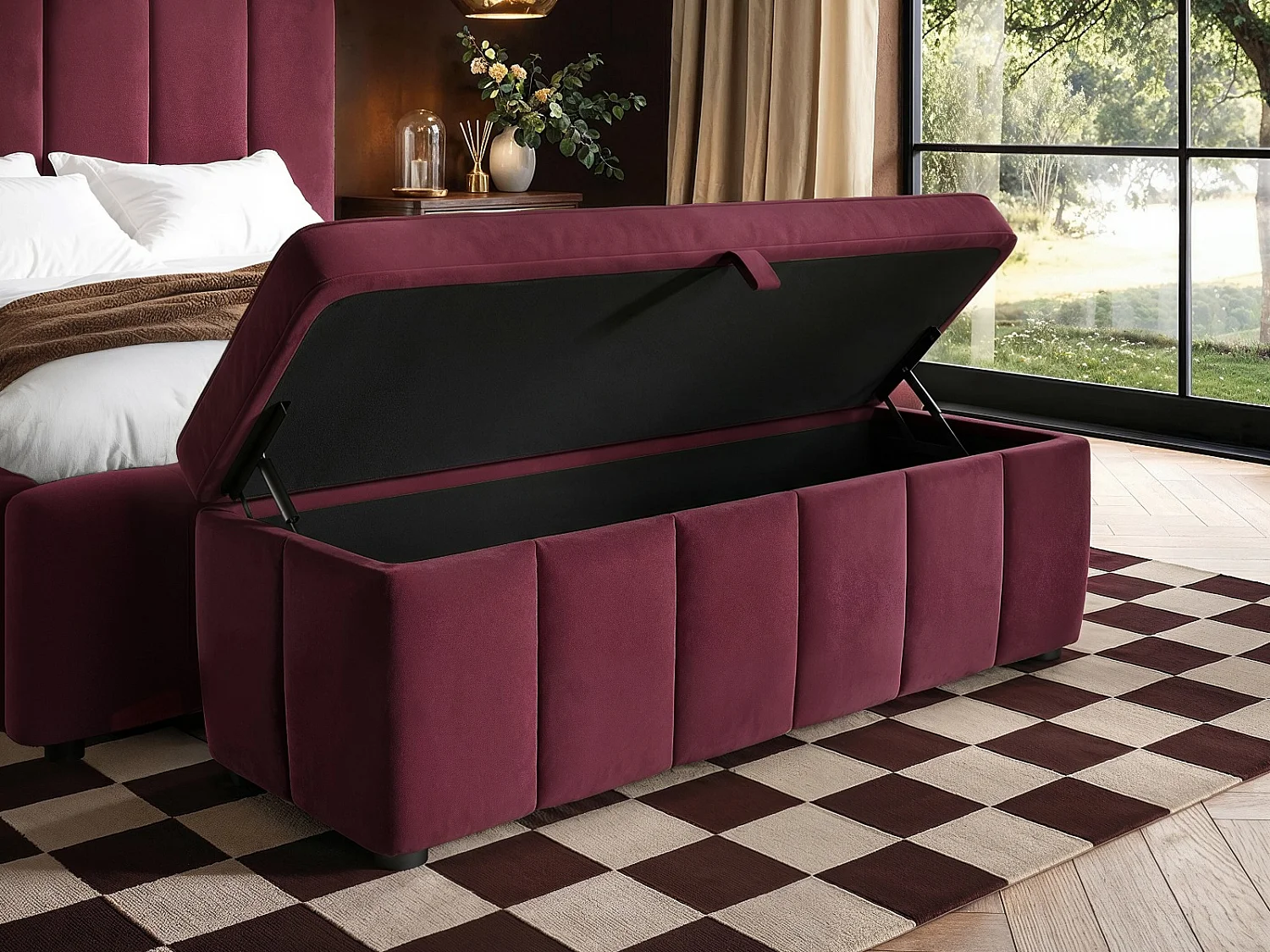 SOLACE+CO Emilie Burgundy Velvet Blanket Box