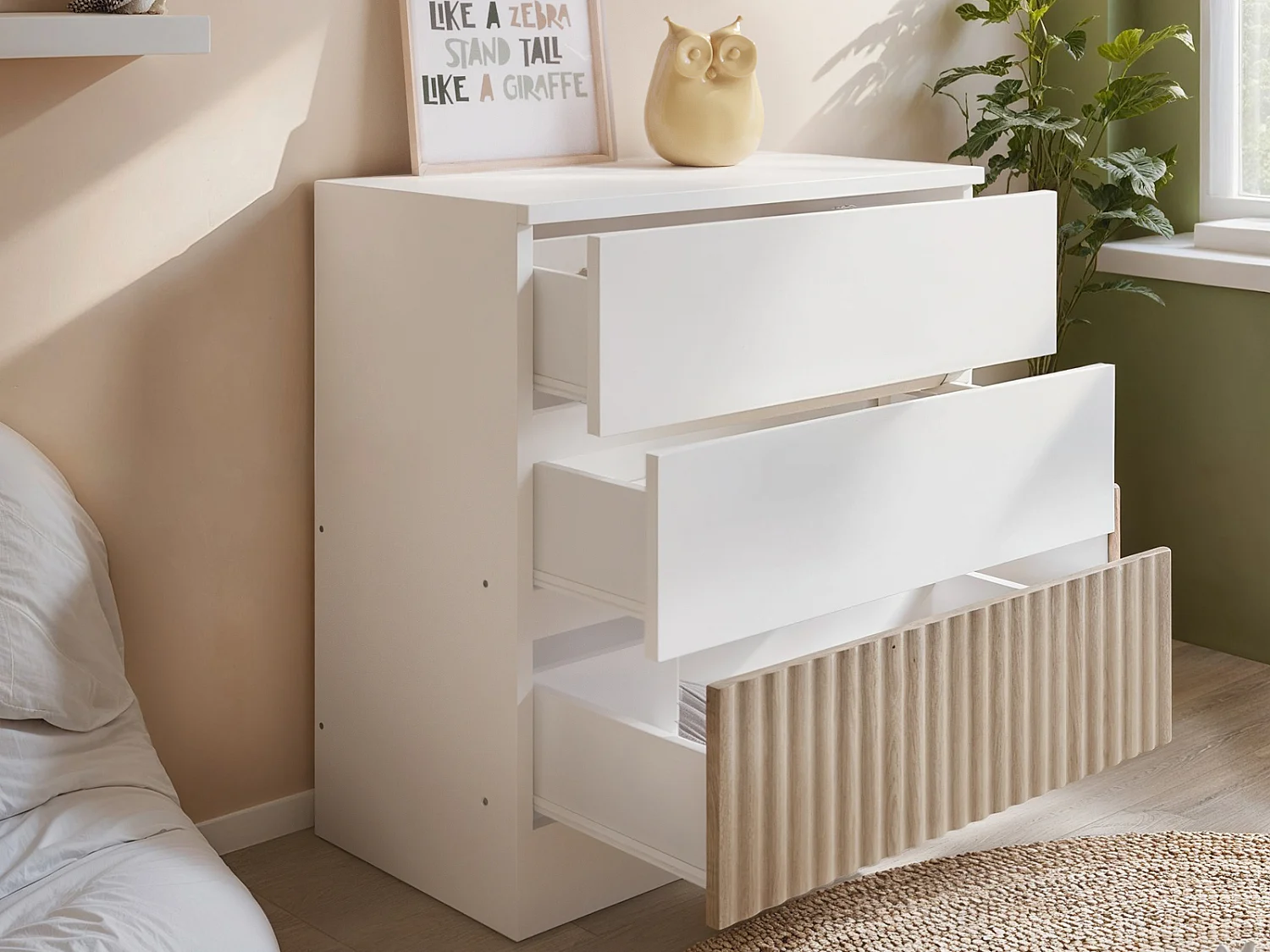 Flair Luca 3 Drawer Chest Ribbed White & Oak