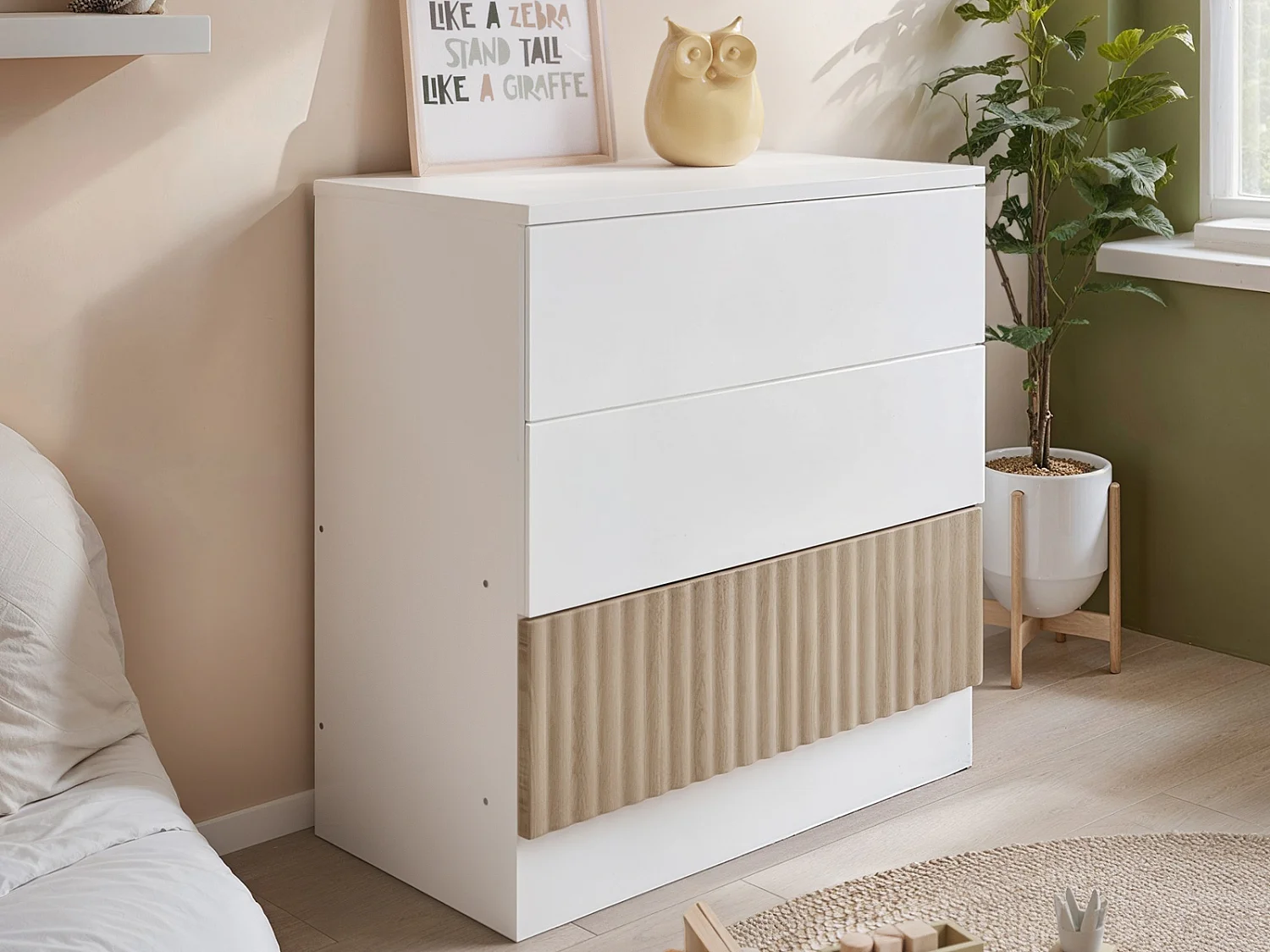 Flair Luca 3 Drawer Chest Ribbed White & Oak