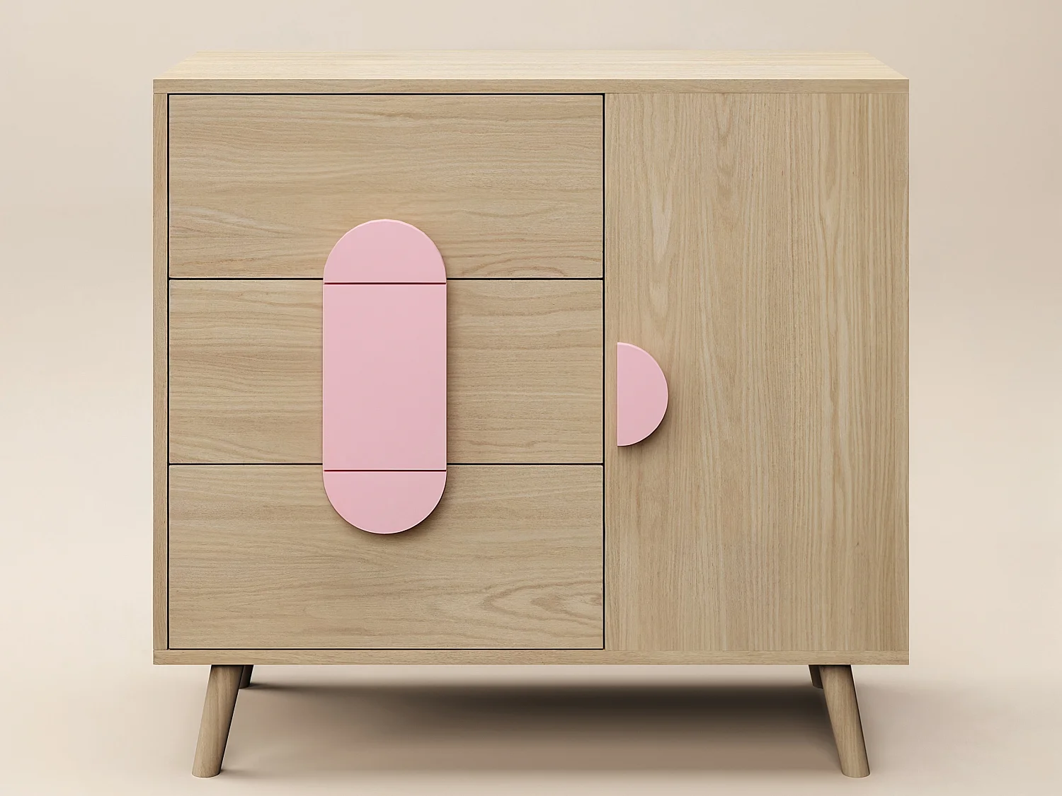 Flair Noah Chest of 3 Drawers Oak & Pink