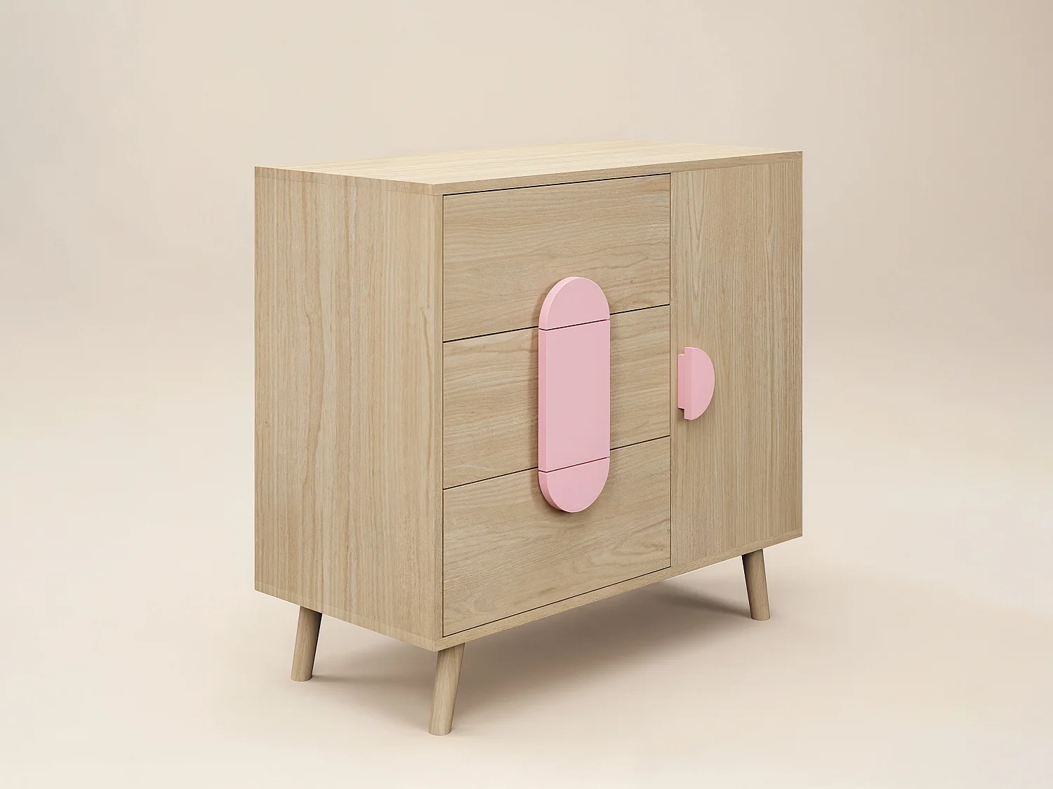 Flair Noah Chest of 3 Drawers Oak & Pink