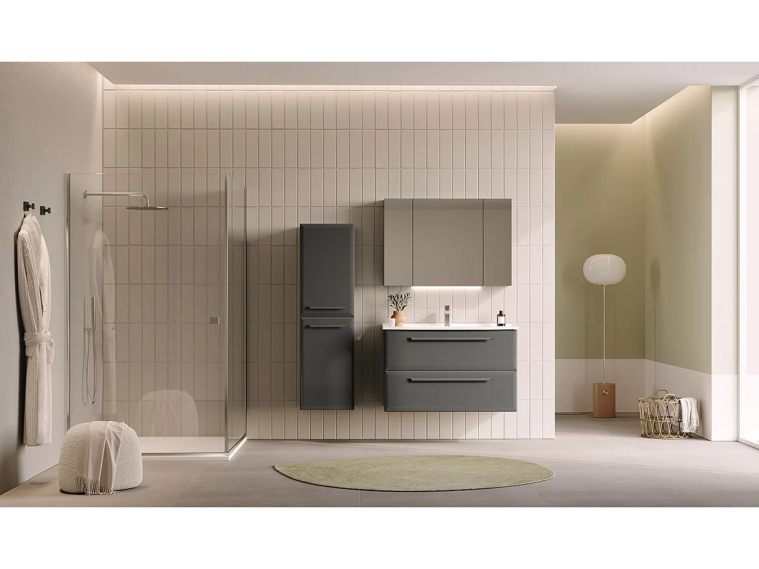 Badezimmerschrank mit Spiegel "Nuvola 100 v2" – 97 x 16 x 66 cm – Anthrazit