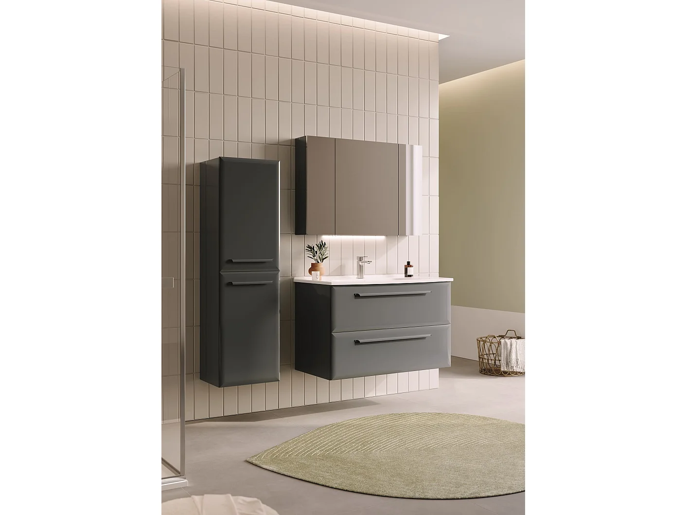 Badezimmerschrank mit Spiegel "Nuvola 100 v2" – 97 x 16 x 66 cm – Anthrazit
