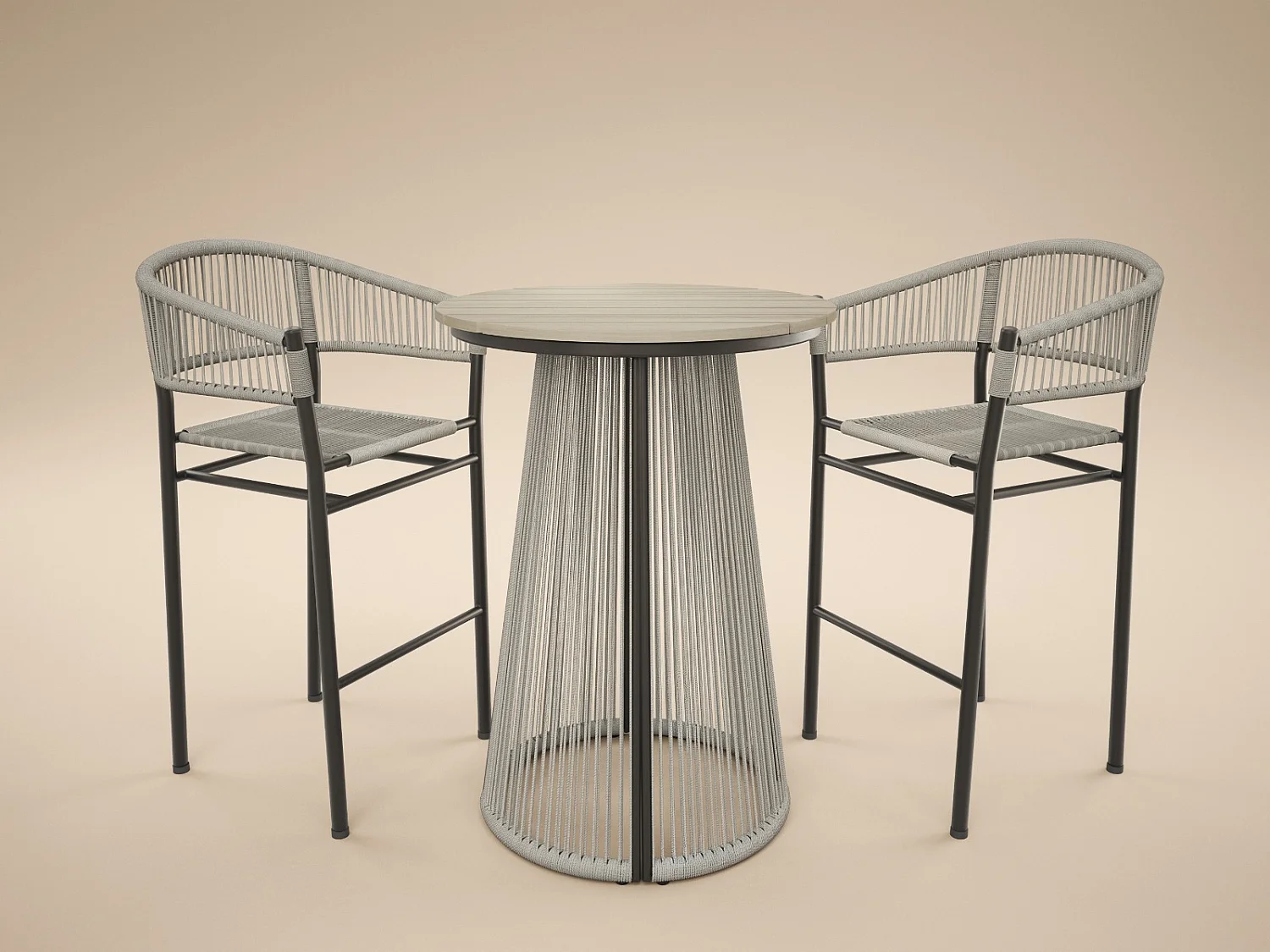 SOLACE+CO Hana Round Bar Table & Lita Chairs Garden Set Dark Brown