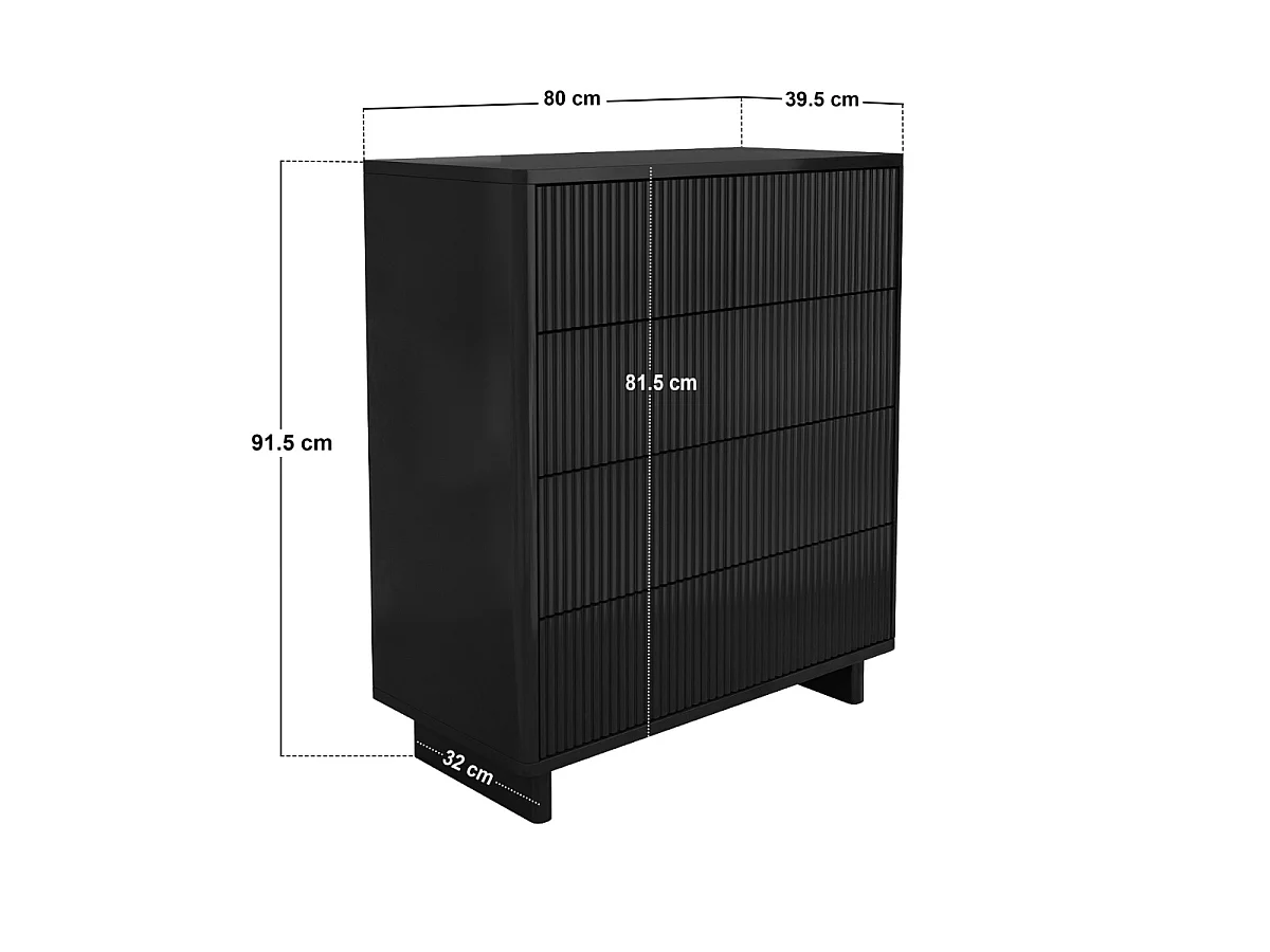 SOLACE+CO Velmor Ribbed Chest of 5 Drawers Black