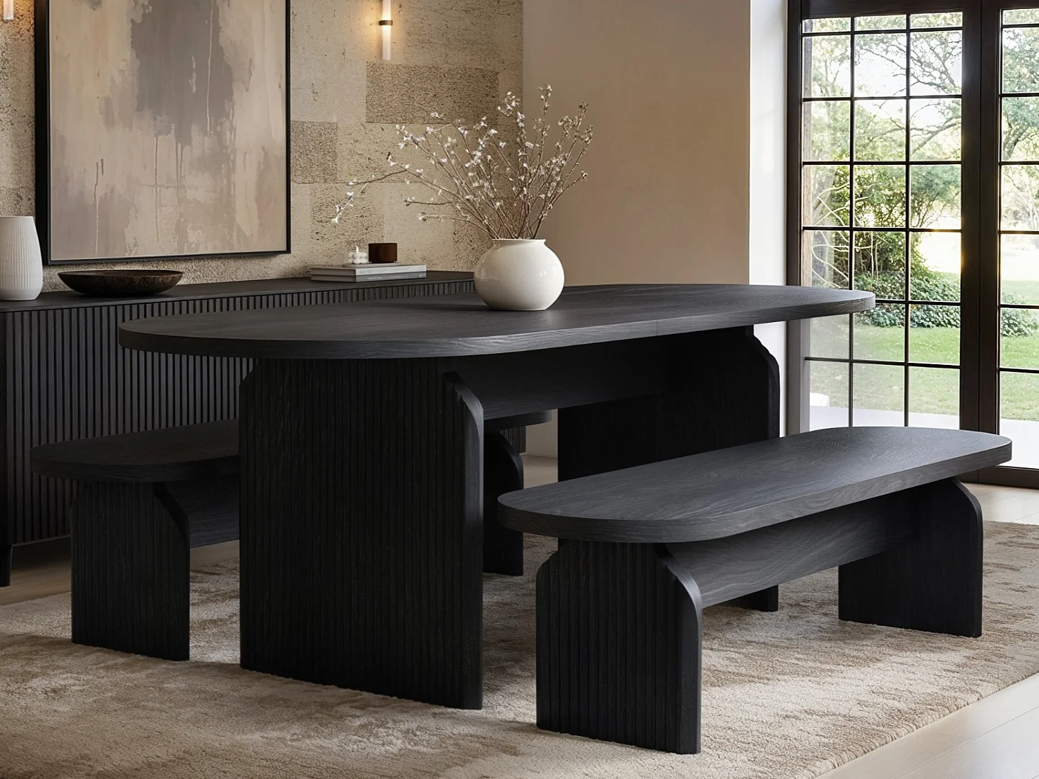 SOLACE+CO Varm Black Wood Effect Extendable Dining Table